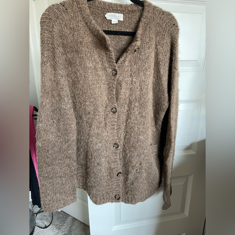Velvet by Graham & Spencer Alpaca blend Brown button up cardigan Pockets S $289